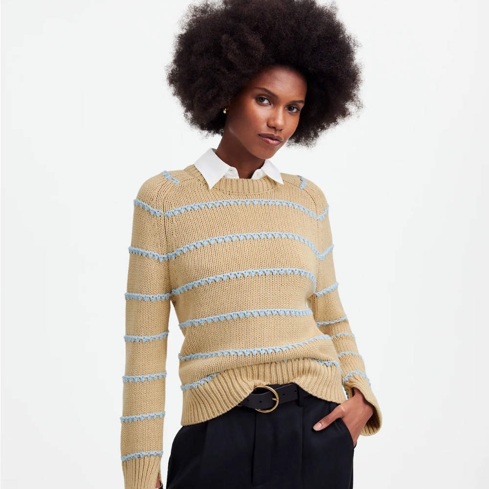 Madewell Textured Cotton Crewneck Sweater in Stripe